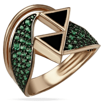 обзорное фото Золотое кольцо с агатом и нанокристаллами 030033  Золотые кольца с нанокристалами