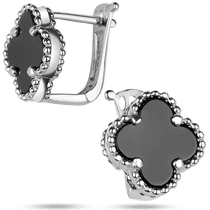 обзорное фото Серебряные серьги на аглийской застежке Клевер с ониксом 039394 Серебряные серьги с камнями обзорное фото Серебряные серьги на аглийской застежке Клевер с ониксом 039394  Серебряные серьги с камнями
