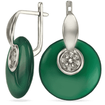 обзорное фото Серебряные серьги Изысканная Элегантность с зеленым агатом и фианитом на английской застежке 038950 Серебряные серьги с камнями обзорное фото Серебряные серьги Изысканная Элегантность с зеленым агатом и фианитом на английской застежке 038950  Серебряные серьги с камнями