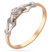 обзорное фото Кольцо с одним бриллиантом в кобминированном золоте 039100  Золотые кольца с бриллиантами