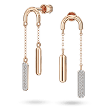 оглядове фото Золоті асиметричні сережки-пусети "TWO.SIDES" з фіанітами 041248