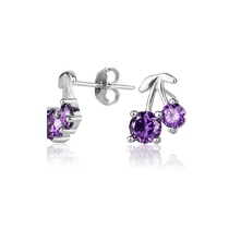 обзорное фото Серебряные серьги Вишенки с фиолетовыми фианитами 027917  Серебряные серьги с камнями