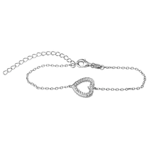 обзорное фото Девичий нежный серебряный браслетик на руку с сердечком и белыми фианитами 039732  Серебряные женские браслеты