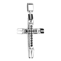 обзорное фото Золотой подвес объемный крест в белом золоте с черными фианитами 037969 Декоративные золотые крестики обзорное фото Золотой подвес объемный крест в белом золоте с черными фианитами 037969  Декоративные золотые крестики