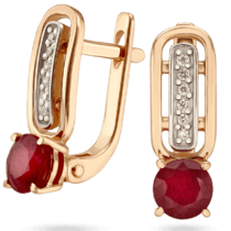 обзорное фото Золотые серьги женские с рубинами и бриллиантами 037043  Золотые серьги