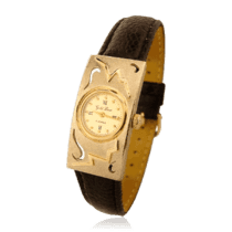 обзорное фото Часы женские золотые с кожаным ремешком 036324  Женские золотые часы