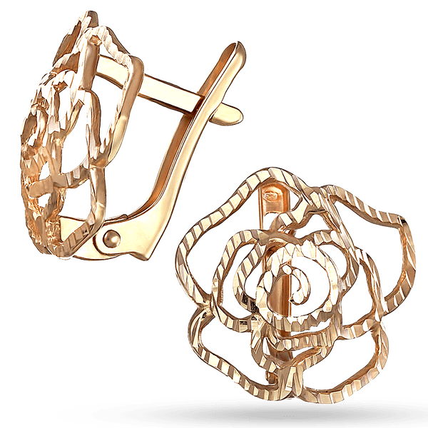Золотые серьги Роза 400191 детальное изображение ювелирного изделия Золотые серьги без вставок Золотые серьги Роза 400191 детальное изображение ювелирного изделия Золотые серьги без вставок