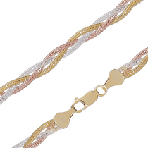 обзорное фото Позолоченая трехцветная цепочка Коса 026219  Серебряные цепочки