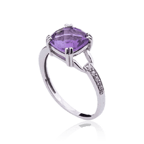 обзорное фото Кольцо из белого золота с квадратным аметистом Адриана 034599 Золотые кольца обзорное фото Кольцо из белого золота с квадратным аметистом Адриана 034599  Золотые кольца