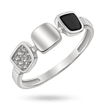 обзорное фото Кольцо из белого золота "Квадраты" с россыпью фианитов и черной эмалью 040806  Золотые кольца с эмалью