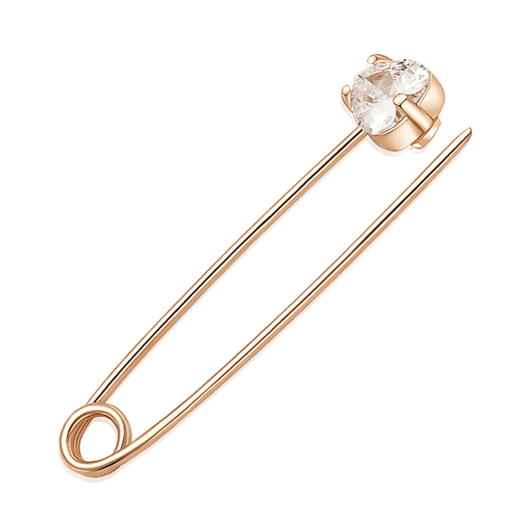Золотая булавка с белым фианитом в форме сердца