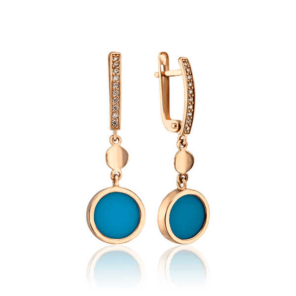 Золотые серьги подвески с бирюзой Мишель 035316 детальное изображение ювелирного изделия Золотые серьги Золотые серьги подвески с бирюзой Мишель 035316 детальное изображение ювелирного изделия Золотые серьги