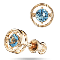 обзорное фото Изумительные серьги пусеты с небесно - голубым топазом в красном золоте 039905 Золотые серьги с топазом обзорное фото Изумительные серьги пусеты с небесно - голубым топазом в красном золоте 039905  Золотые серьги с топазом