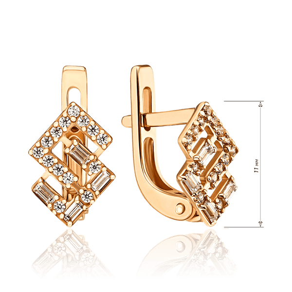 серьги золотые с фианитами в стильном дизайне серьги золотые с фианитами в стильном дизайне