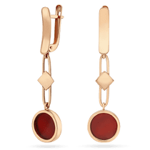 обзорное фото Серьги из красного золота с красной эмалью 033418 Золотые серьги обзорное фото Серьги из красного золота с красной эмалью 033418  Золотые серьги