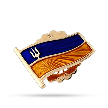 Золотой значок на пиджак Флаг Украины с эмалью 025699 детальное изображение ювелирного изделия Золотые значки
