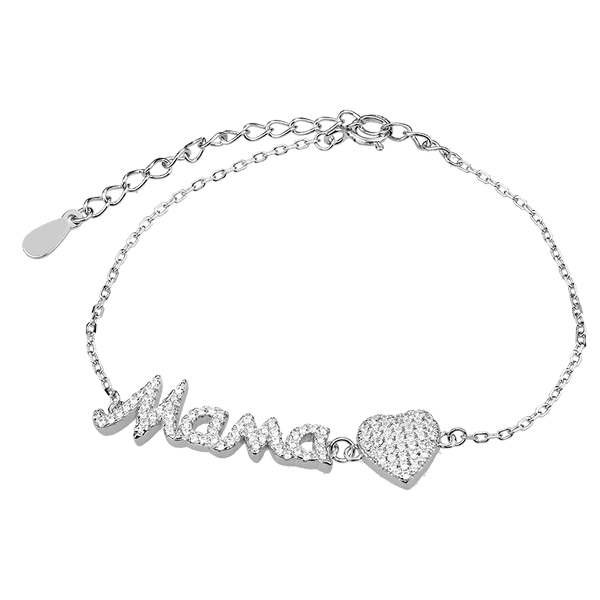 Серебряный и нежный браслет Мама с сердцем с белыми фианитами 925 пробы 039756 детальное изображение ювелирного изделия Серебряные женские браслеты Серебряный и нежный браслет Мама с сердцем с белыми фианитами 925 пробы 039756 детальное изображение ювелирного изделия Серебряные женские браслеты