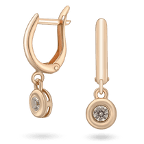 обзорное фото Золотые серьги-подвески с фианитами в глухой застежке 041032  Золотые серьги с фианитом