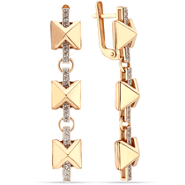 обзорное фото Золотые серьги с фианитами Пирамидки 034051 Золотые серьги с фианитом обзорное фото Золотые серьги с фианитами Пирамидки 034051  Золотые серьги с фианитом