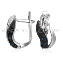 обзорное фото Золотые серьги с сапфирами и бриллиантами 21293/1 Золотые серьги с сапфиром обзорное фото Золотые серьги с сапфирами и бриллиантами 21293/1  Золотые серьги с сапфиром