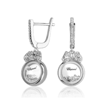 обзорное фото Серебряные серьги на английском замке в стиле Chopard с фианитами 027337  Серебряные серьги с камнями