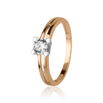 обзорное фото Кольцо в красно-белом золоте с фианитом 027509  Золотые кольца для помолвки с цирконием
