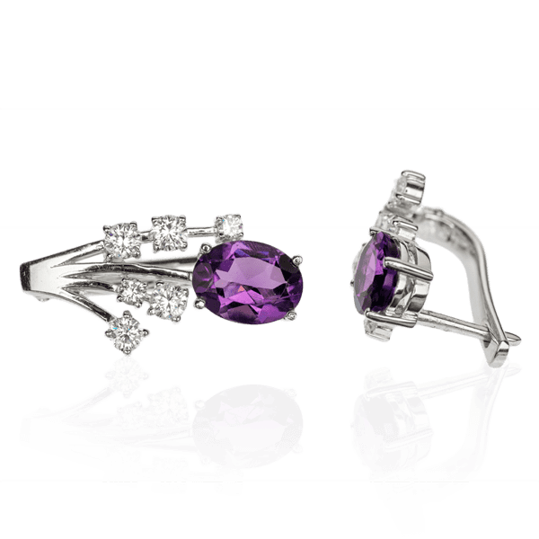 Серьги из белого золота с аметистом и бриллиантами Mulberry E0468 детальное изображение ювелирного изделия Золотые серьги с аметистом Серьги из белого золота с аметистом и бриллиантами Mulberry E0468 детальное изображение ювелирного изделия Золотые серьги с аметистом