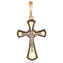 обзорное фото Православный крест Спаси и Сохрани в комбинированном золоте с черной эмалью 039533 Золотые крестики православные обзорное фото Православный крест Спаси и Сохрани в комбинированном золоте с черной эмалью 039533  Золотые крестики православные