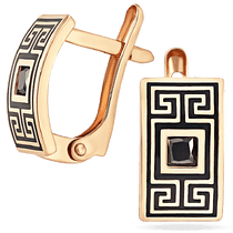 обзорное фото Золотые серьги с чёрной эмалью 029550 Золотые серьги с эмалью обзорное фото Золотые серьги с чёрной эмалью 029550  Золотые серьги с эмалью