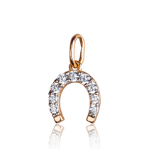 обзорное фото Золотая подвеска Подкова с фианитами 034253 Золотые кулоны с фианитом обзорное фото Золотая подвеска Подкова с фианитами 034253  Золотые кулоны с фианитом