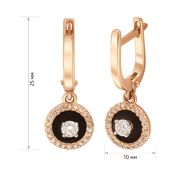 Золотые серьги с бриллиантами и чёрной емалью Золотые серьги с бриллиантами и чёрной емалью