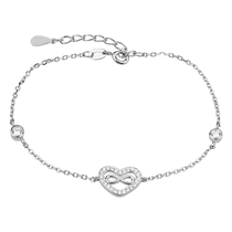 обзорное фото Серебряный женский браслет Вечная любовь с белыми фианитамт и дополнительной цепочкой 039737 Серебряные женские браслеты обзорное фото Серебряный женский браслет Вечная любовь с белыми фианитамт и дополнительной цепочкой 039737  Серебряные женские браслеты