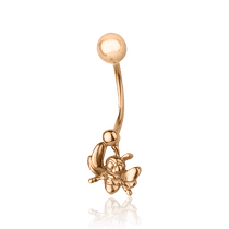 обзорное фото Золотой пирсинг в пупок Пчелка 026103  Золотая серьга в пупок