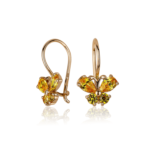 Золотые серьги Бабочки с желтыми фианитами 030483 детальное изображение ювелирного изделия Серьги с камнями Золотые серьги Бабочки с желтыми фианитами 030483 детальное изображение ювелирного изделия Серьги с камнями
