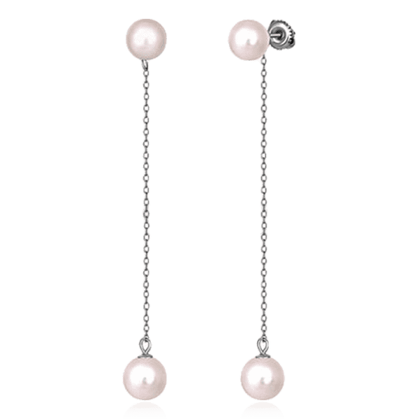 Серебряные серьги цепочки с жемчугом 031131 детальное изображение ювелирного изделия Серебряные серьги с камнями Серебряные серьги цепочки с жемчугом 031131 детальное изображение ювелирного изделия Серебряные серьги с камнями