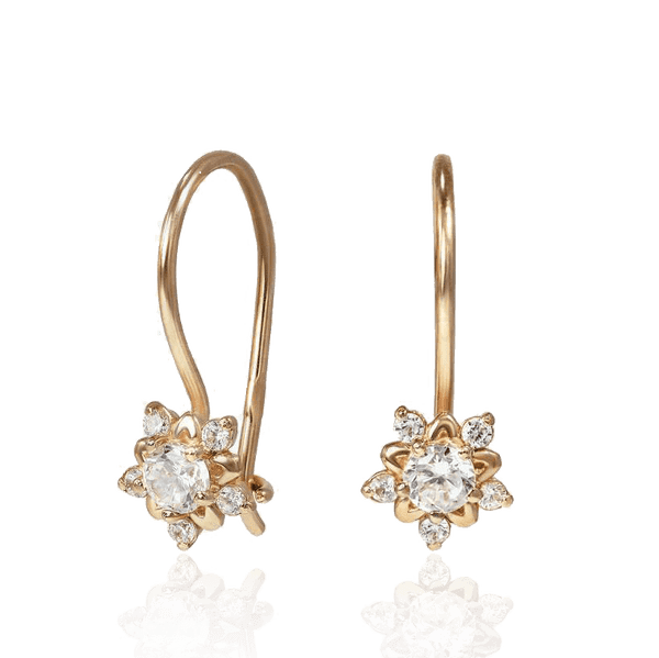 Детские золотые серьги петельки Цветок с фианитами 033780 детальное изображение ювелирного изделия Золотые серьги Детские золотые серьги петельки Цветок с фианитами 033780 детальное изображение ювелирного изделия Золотые серьги