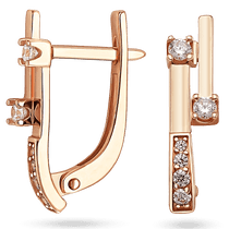 обзорное фото Серьги женские с фианитами в красном золоте на английской застежке 039337  Золотые серьги с фианитом