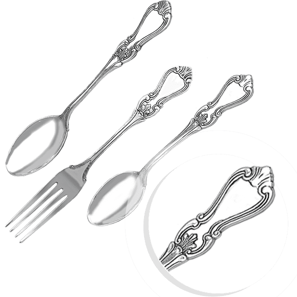 Серебряный набор столовых приборов на одну персону, ложка, вилка, чайная ложка 038201 детальное изображение ювелирного изделия Наборы столового серебра Серебряный набор столовых приборов на одну персону, ложка, вилка, чайная ложка 038201 детальное изображение ювелирного изделия Наборы столового серебра