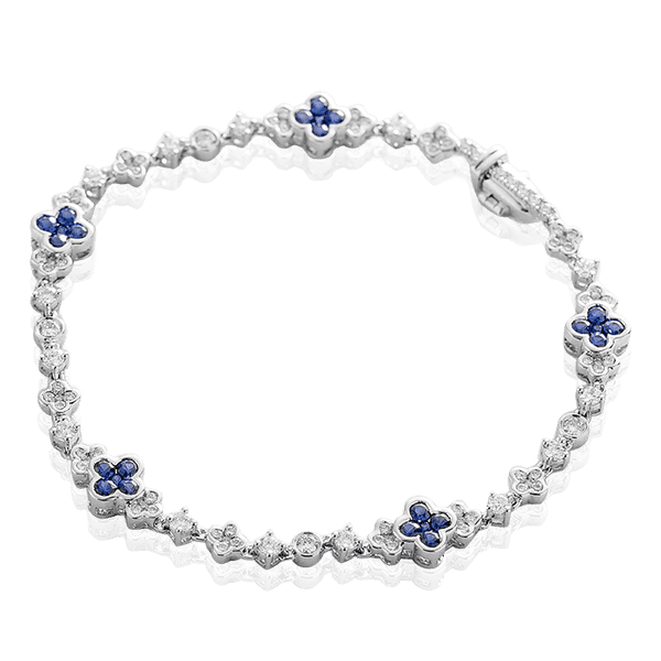 Браслет из белого золота Клевер с бриллиантами и сапфирами 032964 детальное изображение ювелирного изделия Золотые браслеты с бриллиантом Браслет из белого золота Клевер с бриллиантами и сапфирами 032964 детальное изображение ювелирного изделия Золотые браслеты с бриллиантом