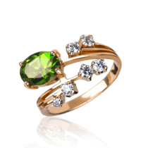 обзорное фото Женское золотое кольцо с хризолитом Эстелла 033524  Золотые кольца