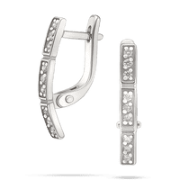 обзорное фото Минималистичные серьги с белого золота в виде прямоугольных сегментов украшенных бриллиантами 040467  Золотые серьги с бриллиантами