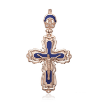 обзорное фото Золотой крестик с синей эмалью с Распятием 028807  Крестики женские