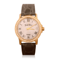 обзорное фото Часы классические золотые с кожаным ремешком 036287  Мужские золотые часы