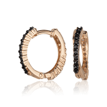 обзорное фото Золотые серьги кольца с черными и белыми фианитами 028075 Золотые серьги с фианитом обзорное фото Золотые серьги кольца с черными и белыми фианитами 028075  Золотые серьги с фианитом