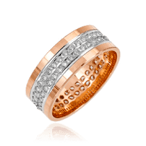 обзорное фото Комбинированное обручальное кольцо с фианитами 036710 Золотые кольца обзорное фото Комбинированное обручальное кольцо с фианитами 036710  Золотые кольца