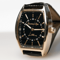 обзорное фото Часы мужские наручные с золотым корпусом и кожаным ремешком 036261  Мужские золотые часы