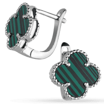 обзорное фото Серебряные серьги Клевер на английской застежке с малахитом 038531 Серебряные серьги с камнями обзорное фото Серебряные серьги Клевер на английской застежке с малахитом 038531  Серебряные серьги с камнями