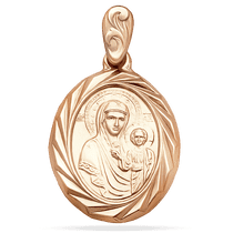 обзорное фото Золотая ладанка Казанская Икона Божьей Матери 039026  Золотые кулоны с фианитом