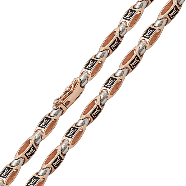 Стильний чоловічий ланцюг в комбінованому золоті та емаллю 038621 детальне зображення ювелірного виробу Стильний чоловічий ланцюг в комбінованому золоті та емаллю 038621 детальне зображення ювелірного виробу