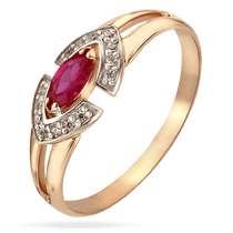 обзорное фото Женское золотое кольцо с рубином и фианитами 036946 Золотые кольца обзорное фото Женское золотое кольцо с рубином и фианитами 036946  Золотые кольца